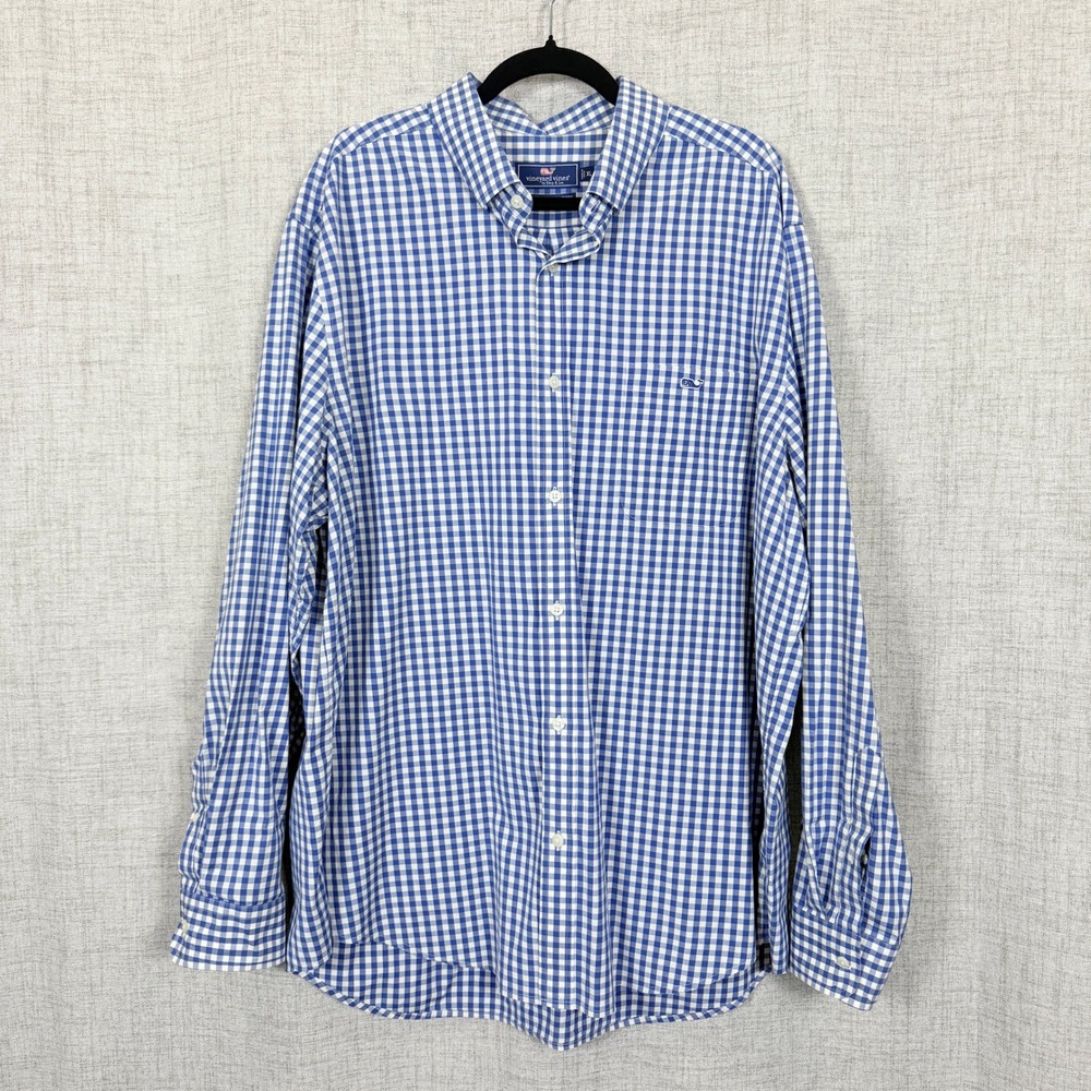 Vineyard Vines Classic Fit Tucker Shirt Mens XL Blue White Gingham Preppy Whale